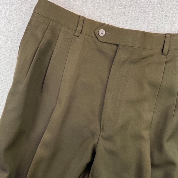 VTG 90s Monsieur Givenchy Pleated Dress Pants Men 38x33 Olive Green Wool Luxury